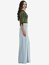 Side View Thumbnail - Mist & Olive Green One-Shoulder Bell Sleeve Jumpsuit with Pockets
