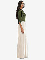 Side View Thumbnail - Oat & Olive Green One-Shoulder Bell Sleeve Jumpsuit with Pockets