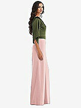 Side View Thumbnail - Rose & Olive Green One-Shoulder Bell Sleeve Jumpsuit with Pockets