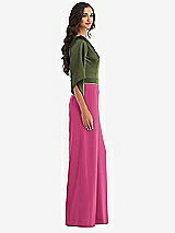 Side View Thumbnail - Tea Rose & Olive Green One-Shoulder Bell Sleeve Jumpsuit with Pockets