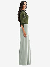 Side View Thumbnail - Willow Green & Olive Green One-Shoulder Bell Sleeve Jumpsuit with Pockets