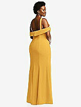 Rear View Thumbnail - NYC Yellow One-Shoulder Draped Cuff Maxi Dress with Front Slit