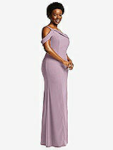 Side View Thumbnail - Suede Rose One-Shoulder Draped Cuff Maxi Dress with Front Slit