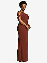 Side View Thumbnail - Auburn Moon One-Shoulder Draped Cuff Maxi Dress with Front Slit