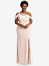 Front View Thumbnail - Blush One-Shoulder Draped Cuff Maxi Dress with Front Slit