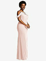 Side View Thumbnail - Blush One-Shoulder Draped Cuff Maxi Dress with Front Slit