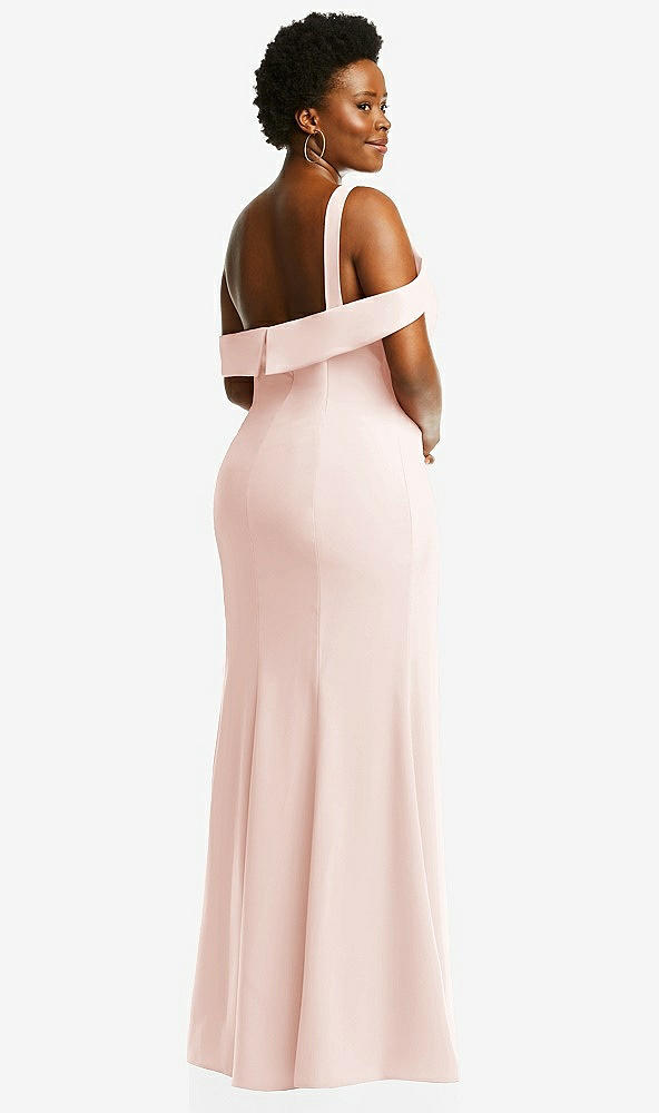 Back View - Blush One-Shoulder Draped Cuff Maxi Dress with Front Slit