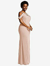 Side View Thumbnail - Cameo One-Shoulder Draped Cuff Maxi Dress with Front Slit