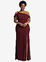 Front View Thumbnail - Cabernet One-Shoulder Draped Cuff Maxi Dress with Front Slit
