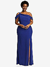 Front View Thumbnail - Cobalt Blue One-Shoulder Draped Cuff Maxi Dress with Front Slit