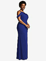 Side View Thumbnail - Cobalt Blue One-Shoulder Draped Cuff Maxi Dress with Front Slit