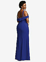 Rear View Thumbnail - Cobalt Blue One-Shoulder Draped Cuff Maxi Dress with Front Slit