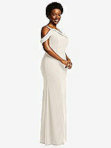 Side View Thumbnail - Ivory One-Shoulder Draped Cuff Maxi Dress with Front Slit