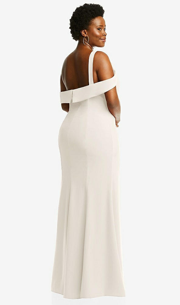Back View - Ivory One-Shoulder Draped Cuff Maxi Dress with Front Slit