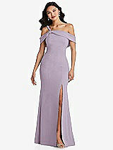 Alt View 1 Thumbnail - Lilac Haze One-Shoulder Draped Cuff Maxi Dress with Front Slit