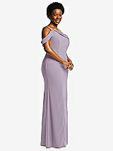 Side View Thumbnail - Lilac Haze One-Shoulder Draped Cuff Maxi Dress with Front Slit