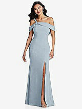 Alt View 1 Thumbnail - Mist One-Shoulder Draped Cuff Maxi Dress with Front Slit