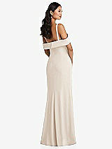 Alt View 3 Thumbnail - Oat One-Shoulder Draped Cuff Maxi Dress with Front Slit