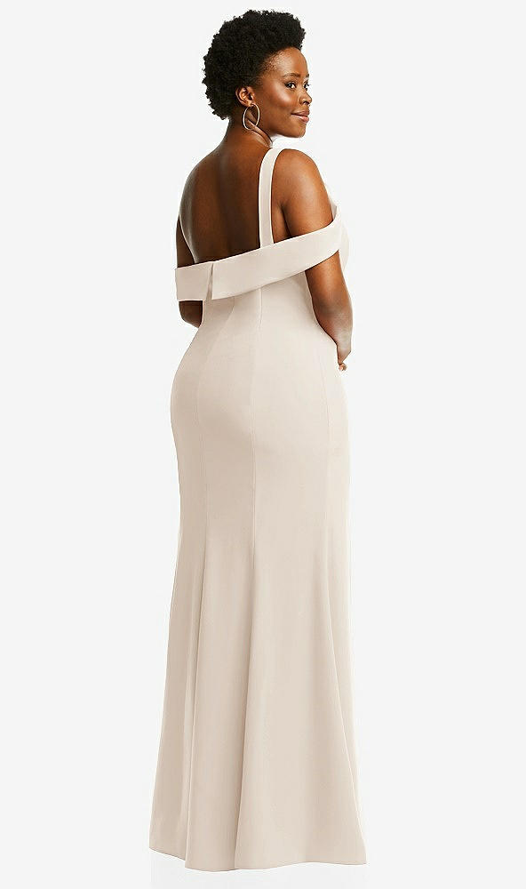 Back View - Oat One-Shoulder Draped Cuff Maxi Dress with Front Slit