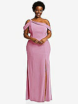 Front View Thumbnail - Powder Pink One-Shoulder Draped Cuff Maxi Dress with Front Slit