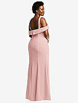 Rear View Thumbnail - Rose One-Shoulder Draped Cuff Maxi Dress with Front Slit