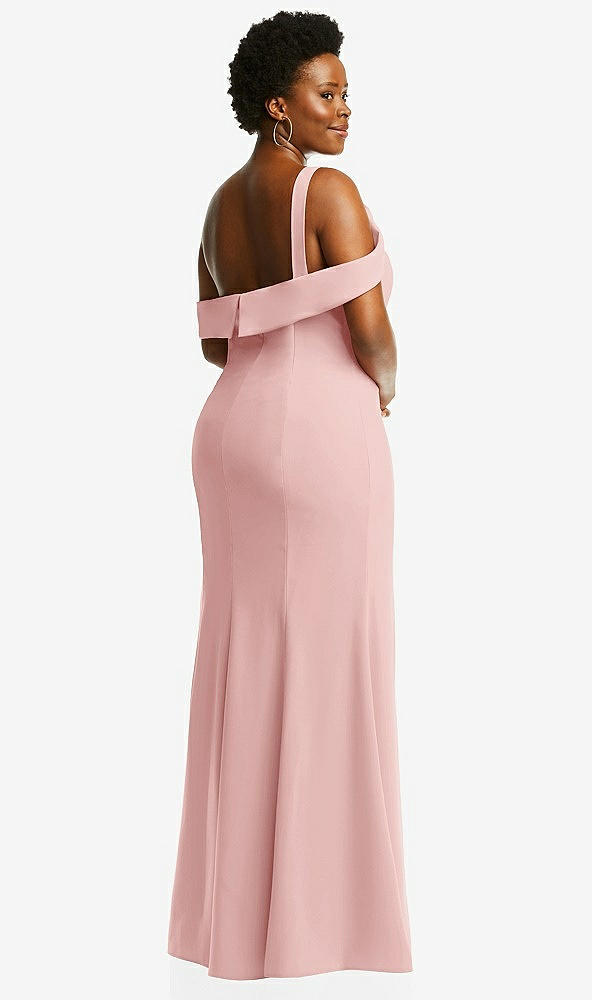Back View - Rose One-Shoulder Draped Cuff Maxi Dress with Front Slit