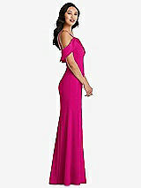 Alt View 2 Thumbnail - Think Pink One-Shoulder Draped Cuff Maxi Dress with Front Slit