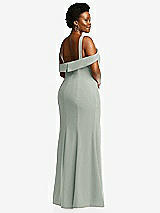 Rear View Thumbnail - Willow Green One-Shoulder Draped Cuff Maxi Dress with Front Slit