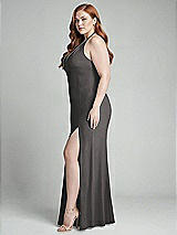 Alt View 2 Thumbnail - Caviar Gray High-Neck Halter Dress with Twist Criss Cross Back 