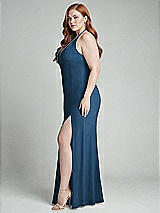 Alt View 2 Thumbnail - Dusk Blue High-Neck Halter Dress with Twist Criss Cross Back 