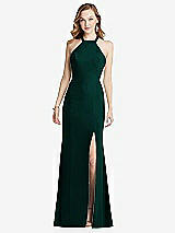 Rear View Thumbnail - Evergreen High-Neck Halter Dress with Twist Criss Cross Back