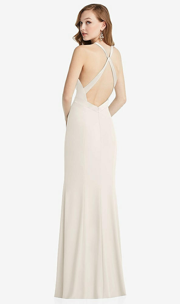 Front View - Ivory High-Neck Halter Dress with Twist Criss Cross Back