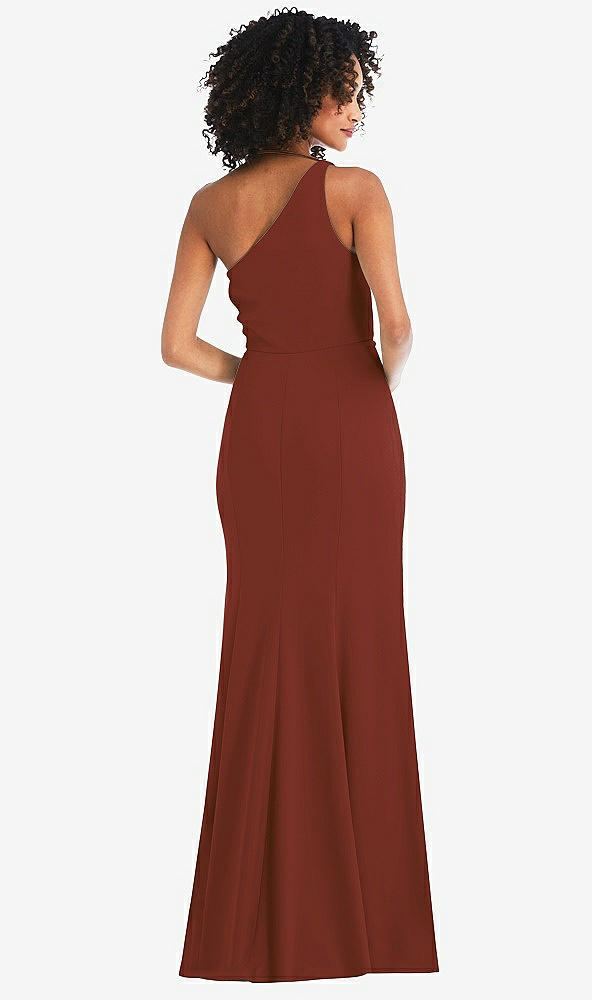 Back View - Auburn Moon One-Shoulder Draped Cowl-Neck Maxi Dress