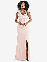 Front View Thumbnail - Blush One-Shoulder Draped Cowl-Neck Maxi Dress