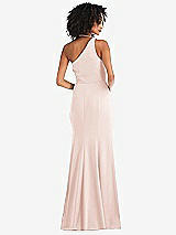 Rear View Thumbnail - Blush One-Shoulder Draped Cowl-Neck Maxi Dress