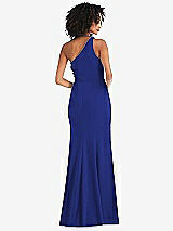 Rear View Thumbnail - Cobalt Blue One-Shoulder Draped Cowl-Neck Maxi Dress