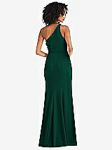Rear View Thumbnail - Hunter Green One-Shoulder Draped Cowl-Neck Maxi Dress