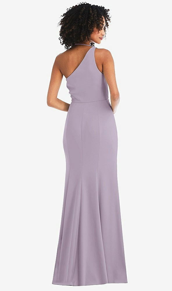 Back View - Lilac Haze One-Shoulder Draped Cowl-Neck Maxi Dress