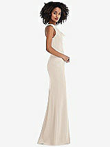 Side View Thumbnail - Oat One-Shoulder Draped Cowl-Neck Maxi Dress