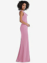 Side View Thumbnail - Powder Pink One-Shoulder Draped Cowl-Neck Maxi Dress