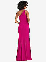 Rear View Thumbnail - Think Pink One-Shoulder Draped Cowl-Neck Maxi Dress