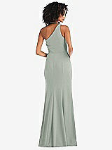 Rear View Thumbnail - Willow Green One-Shoulder Draped Cowl-Neck Maxi Dress