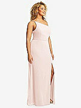 Side View Thumbnail - Blush Skinny One-Shoulder Trumpet Gown with Front Slit