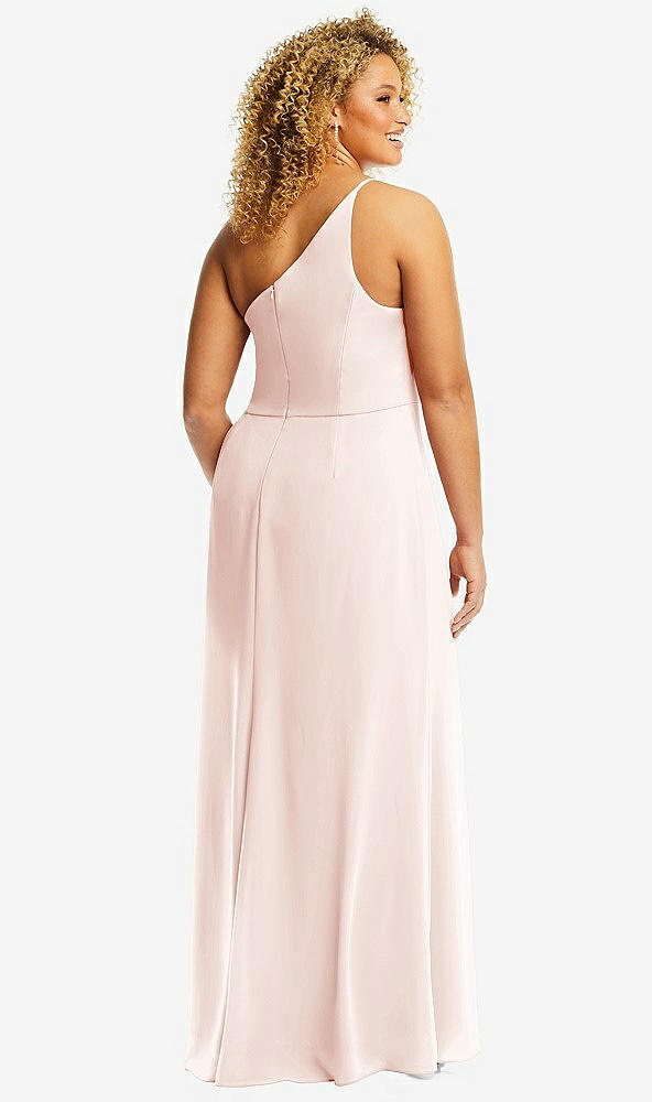 Back View - Blush Skinny One-Shoulder Trumpet Gown with Front Slit