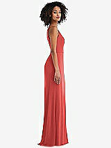 Alt View 2 Thumbnail - Perfect Coral Skinny One-Shoulder Trumpet Gown with Front Slit