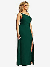 Side View Thumbnail - Hunter Green Skinny One-Shoulder Trumpet Gown with Front Slit
