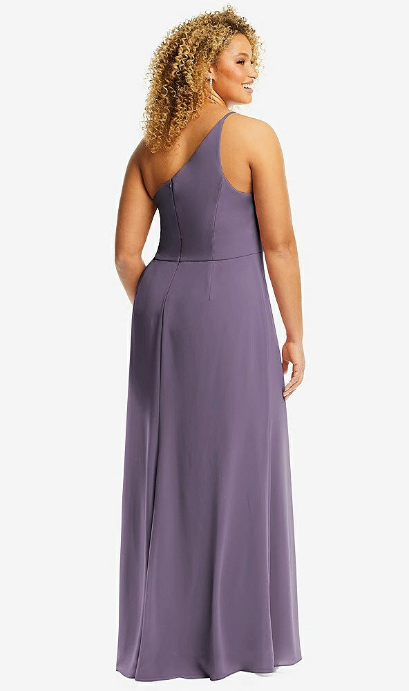 Back View - Lavender Skinny One-Shoulder Trumpet Gown with Front Slit