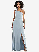Alt View 1 Thumbnail - Mist Skinny One-Shoulder Trumpet Gown with Front Slit