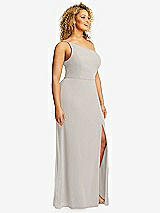 Side View Thumbnail - Oyster Skinny One-Shoulder Trumpet Gown with Front Slit