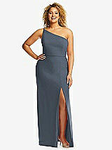 Front View Thumbnail - Silverstone Skinny One-Shoulder Trumpet Gown with Front Slit